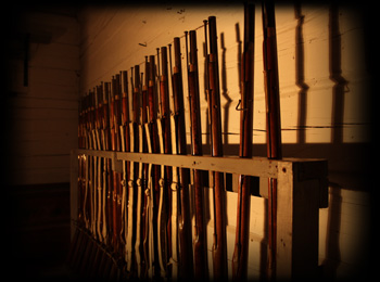 Row of muskets inside Fort George, Niagara-on-the-Lake
